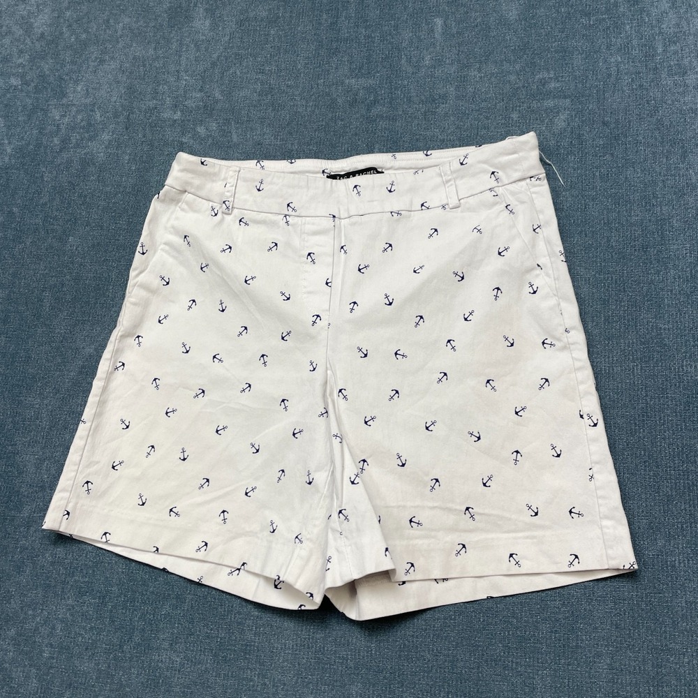 Zac & Rachel Shorts Womens 6 White Stretch Anchor Print Straight Leg Light Wash